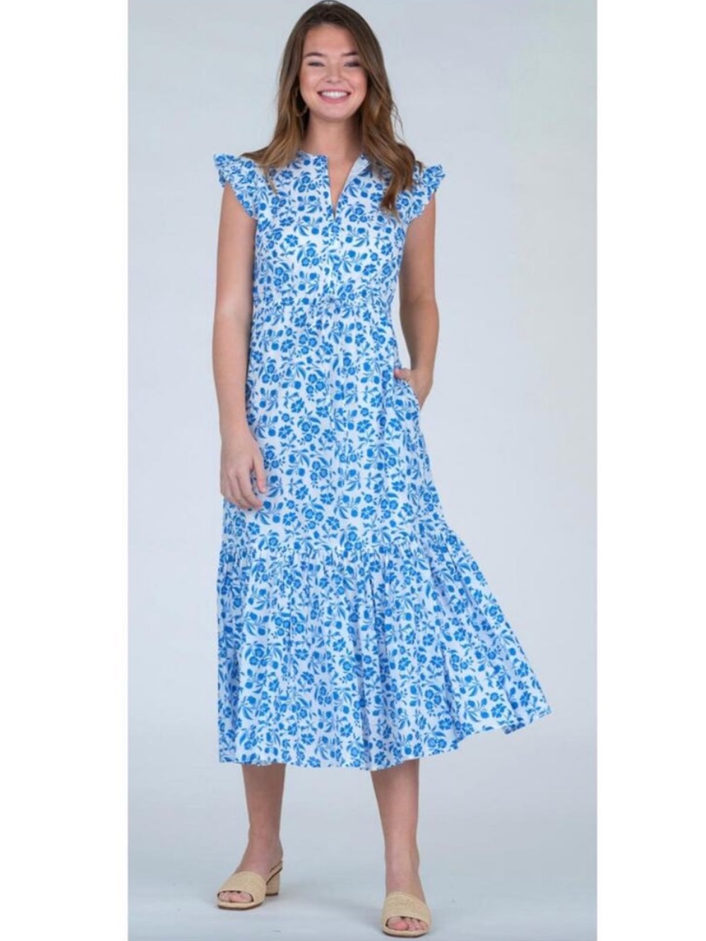 “OLIVIA JAMES THE LABEL” Delia Floral Cotton Midi Dress